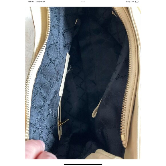 BCBG Max Azria Cream/Yellow Tooled Leather Double Handled Shoulder Purse/Bag - Picture 9 of 12